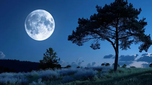 Moonrise Over Lavender Field - Serene Landscape