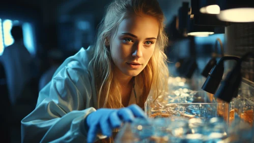 Mysterious Beauty in a Laboratory: Captivating Portrait of a Young Woman