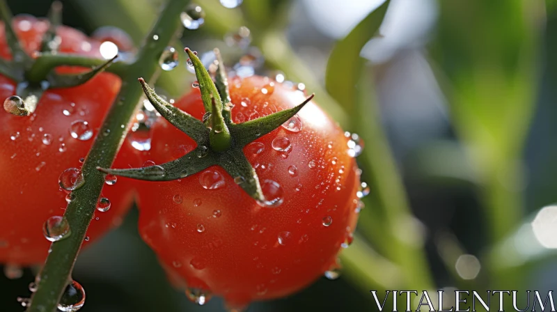 Photorealistic Image of Waterdropped Tomatoes on a Plant AI Image