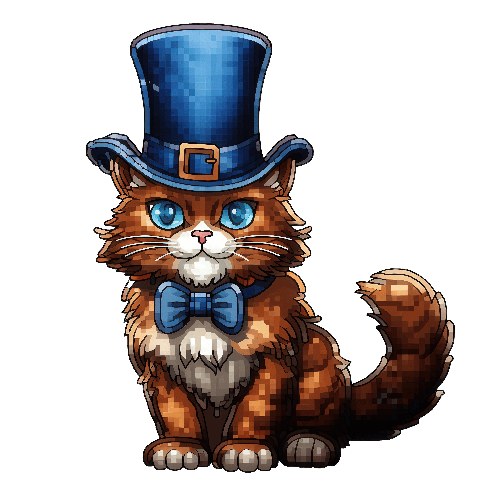 Pixel Art Cartoon Cat with Blue Accessories POD Design