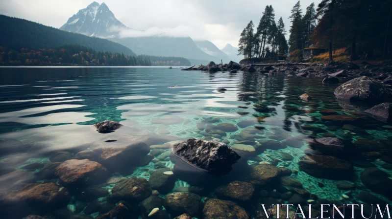 Serene Mountain Lake | Nature Art | Tranquility in Art AI Image