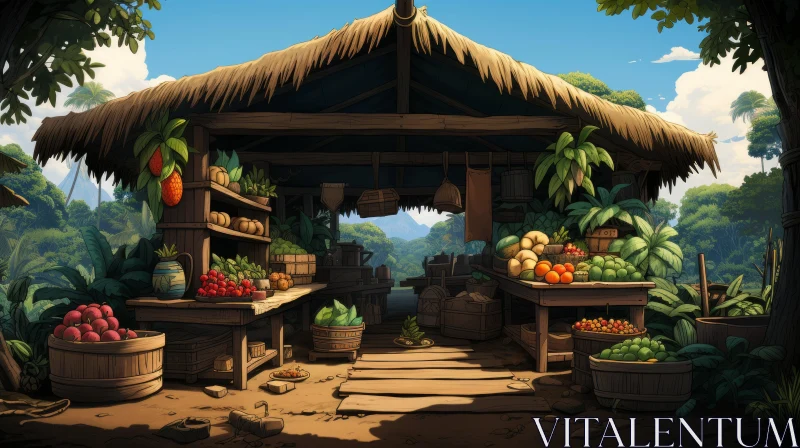 Vibrant Hut with Fruit and Vegetables - Exotic Anime Art AI Image