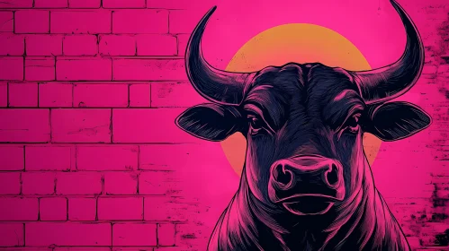 Urban Art of Bull with Sunset Background