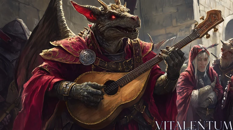 Fantasy Dragon Musician AI Image