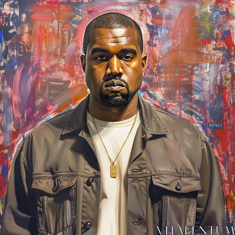 Kanye West Portrait with Colorful Abstract Backdrop AI Image