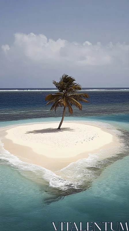 Palm Tree on a Tiny Sandy Island AI Image