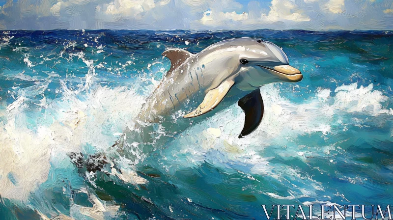 AI ART Dolphin Leaping Over Waves