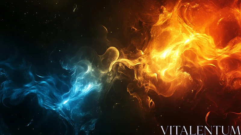 Cosmic Dance of Fiery Orange and Blue Smoke AI Image