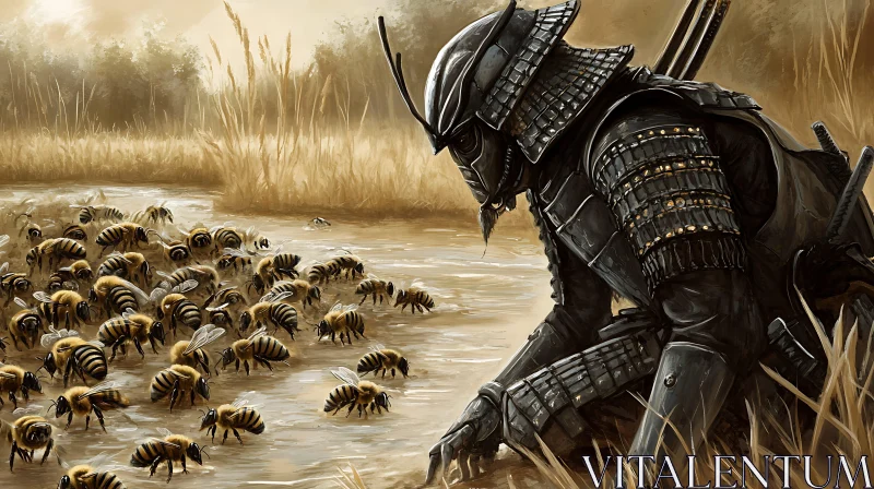 AI ART Warrior Amidst a Swarm