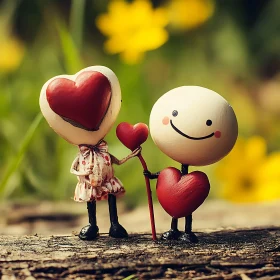 Two Figures Sharing a Heart in Nature