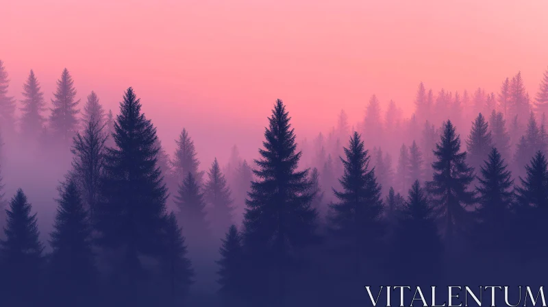 AI ART Enigmatic Sunset Over a Misty Forest