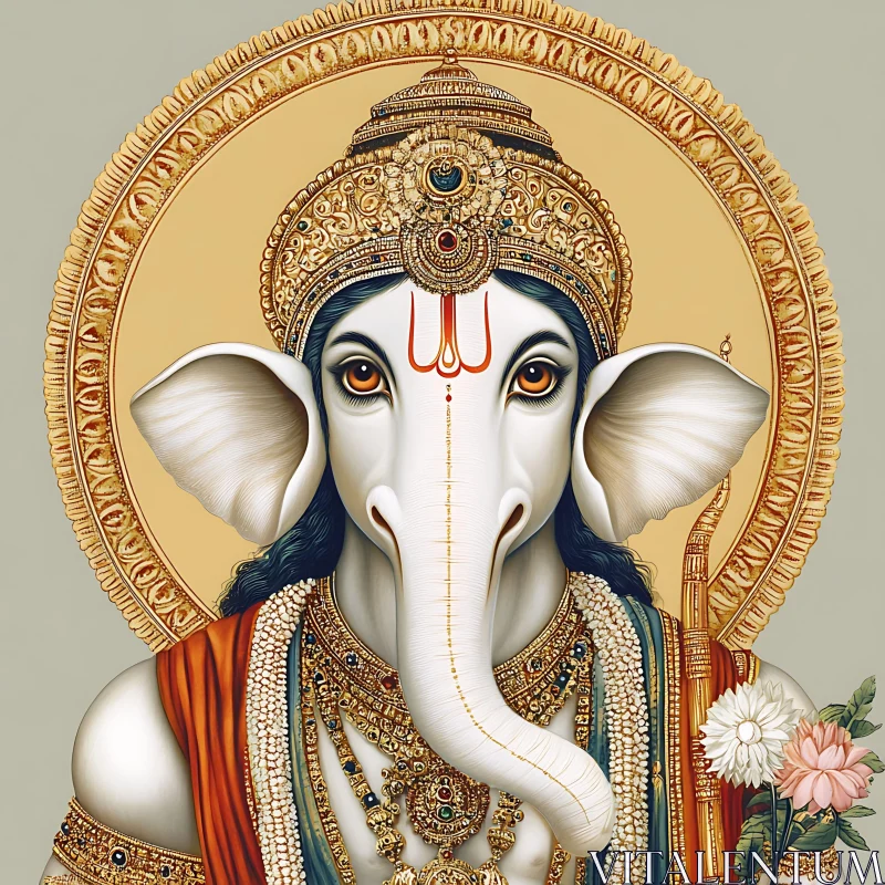 Elegant Ganesha Artwork with Floral Offering AI Image