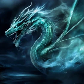 Mystical Dragon in Blue Haze