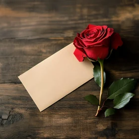 Crimson Rose on Wooden Table