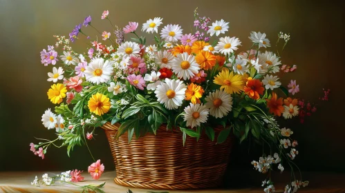 Colorful Floral Arrangement in a Basket