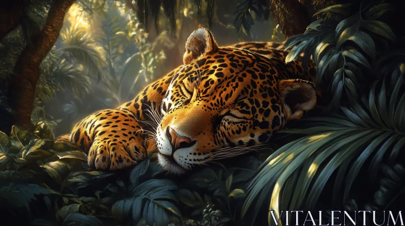 Sleeping Leopard in Jungle Light AI Image