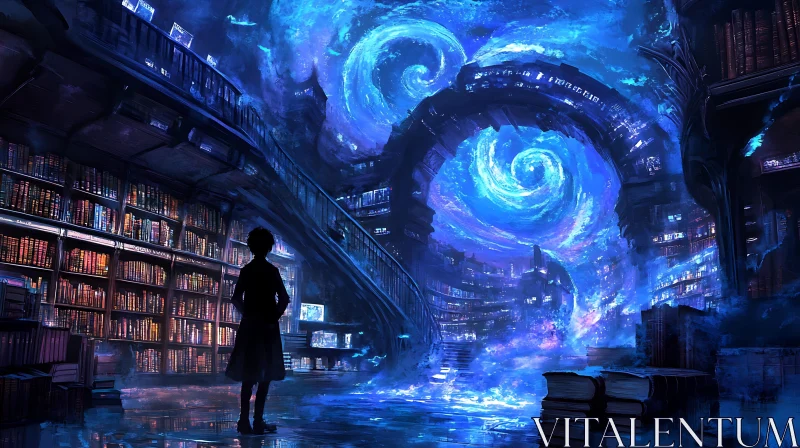 AI ART Mystical Bookshelf and Cosmic Gate