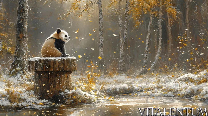 Serene Panda Amidst Autumn Leaves AI Image