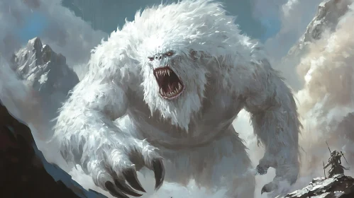 Fearsome Yeti in a Mountainous Landscape