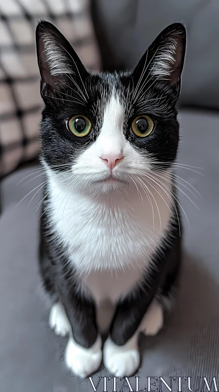 Curious Black and White Cat AI Image