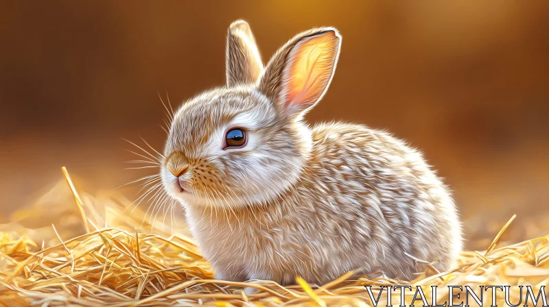 Adorable Bunny on Hay Bed AI Image