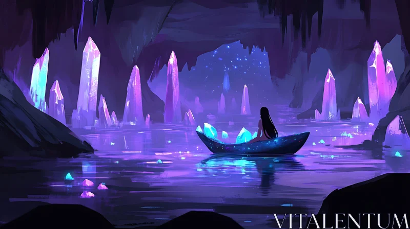 AI ART Tranquil Cavern Scene with Glowing Crystals