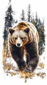 Wild Bear Amidst Winter Trees