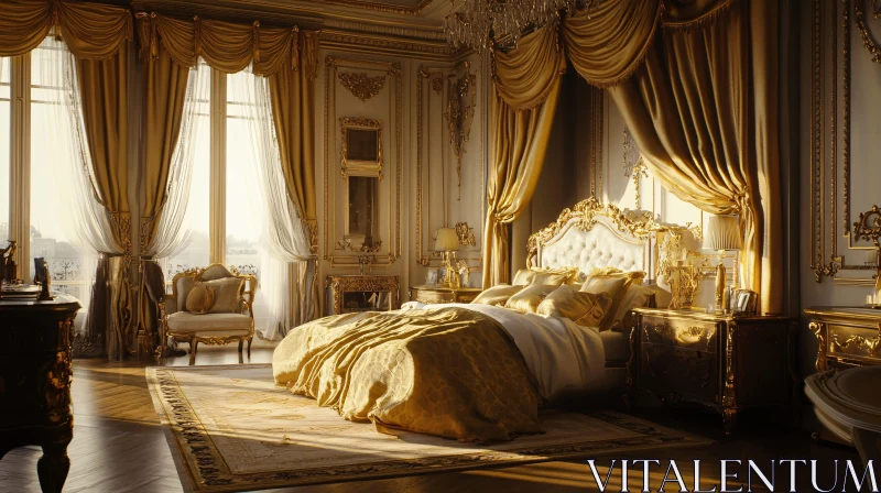 Opulent Golden Decor Bedroom AI Image