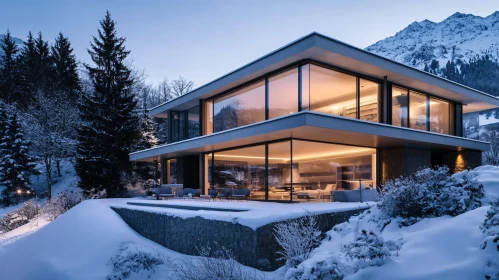 Contemporary Glass House in Snowy Mountains