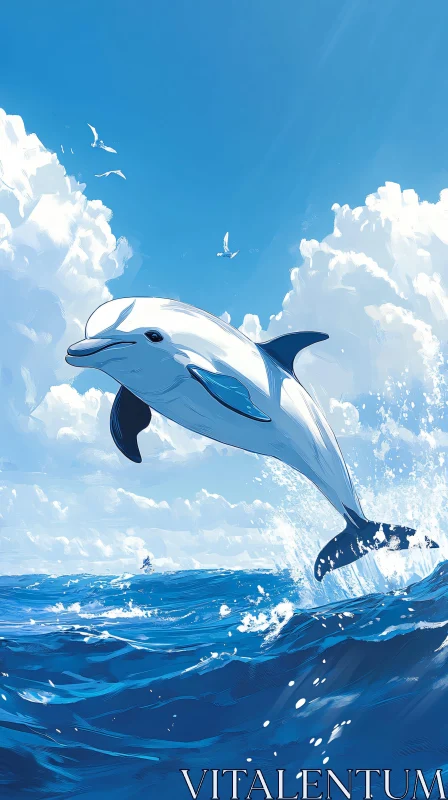 Dolphin in Flight Over the Sea AI Image