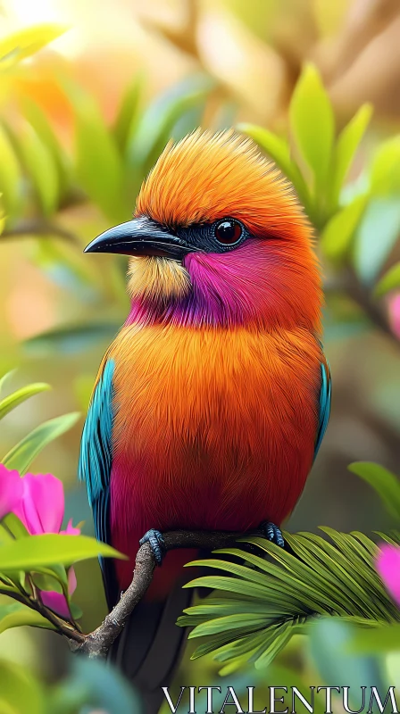 Vivid Bird Amidst Leaves AI Image