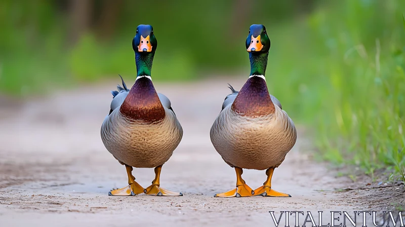 Pair of Ducks on a Dirt Path AI Image