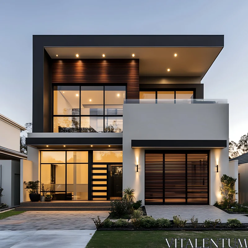 Contemporary Home with Large Windows and Elegant Exterior AI Image