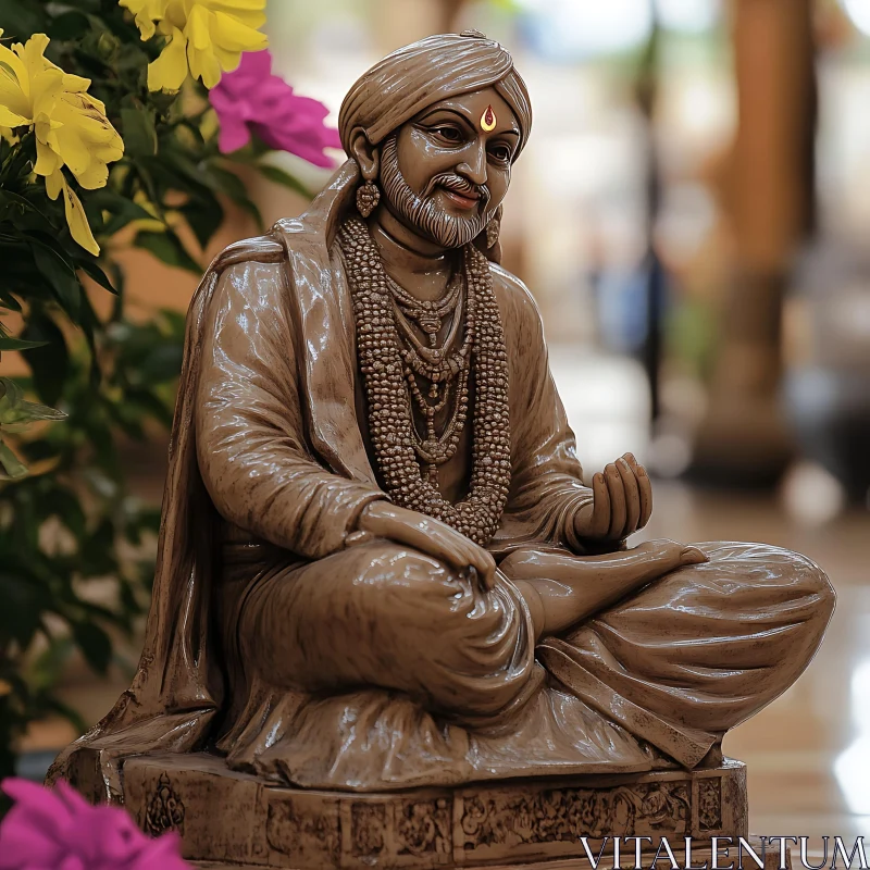 Statue in Meditation Surrounded by Blooms AI Image