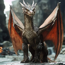 Fantasy Dragon with Reddish-Orange Wings