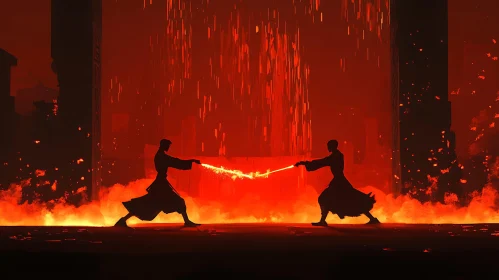 Silhouette Warriors: A Battle of Fire