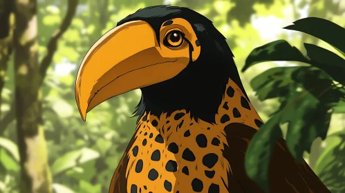 Tropical Bird with Striking Beak
