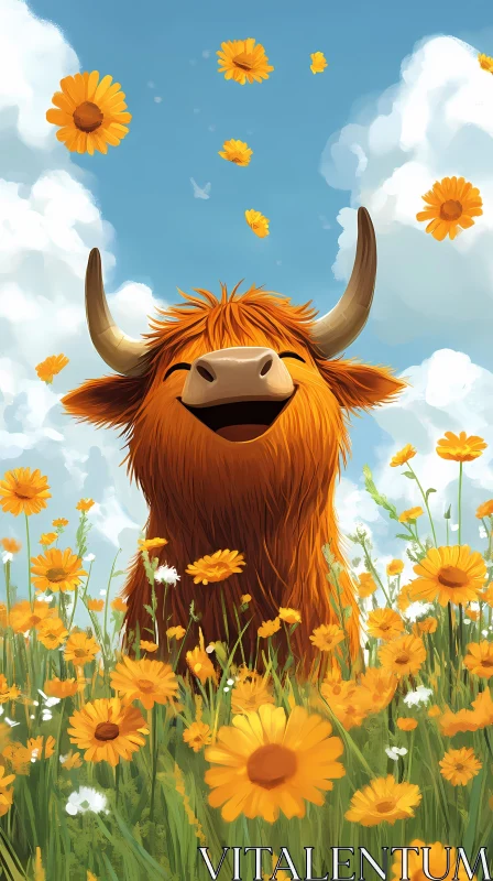 Joyful Cow in a Lush Meadow AI Image