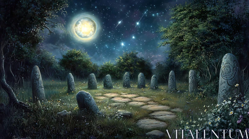 AI ART Mystical Night at Ancient Stone Circle