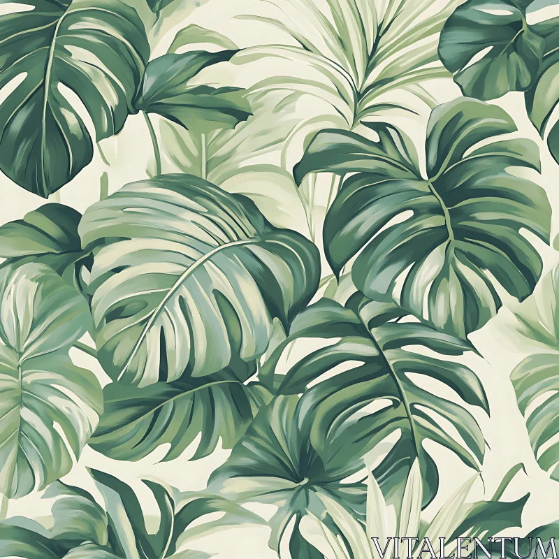 Tropical Green Leaves Pattern AI Image