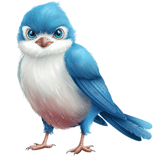 POD Design Cartoon Bird with Blue Feathers on Transparent Background