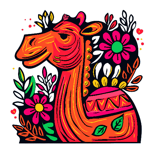 POD Design Cartoon Camel Vector Illustration with Floral Adornments