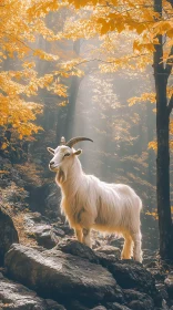 Autumn Forest with Goat