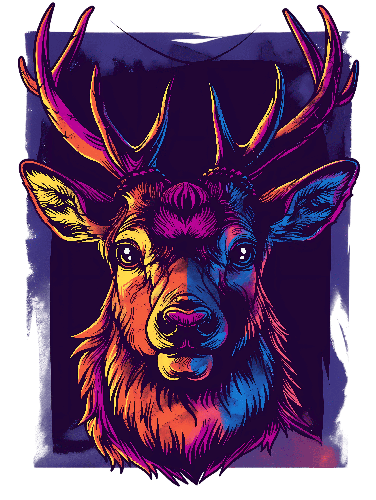 Colorful Deer Portrait on Transparent Background