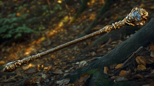 Enchanted Staff in Forest Setting