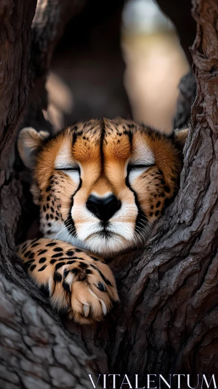 Resting Cheetah Embraced by Nature AI Image