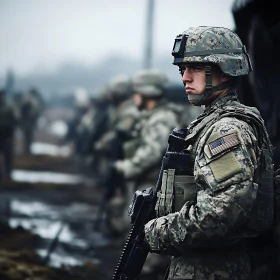 US Army Soldier in Camouflage Uniform