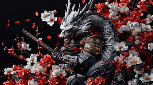 Samurai Dragon with Flowers