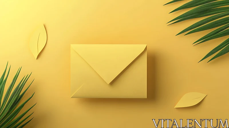 Monochromatic Yellow Envelope with Botanical Elements AI Image