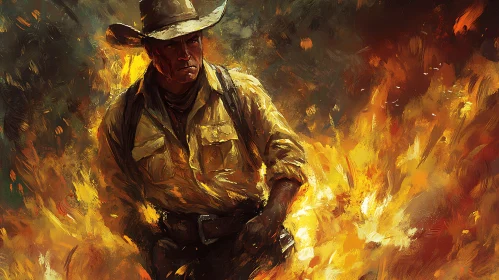 Intense Artwork of Cowboy in Flames